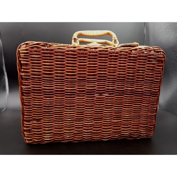 Miniature Snowman Porcelain Tea Party Set 13 Pieces Wicker Picnic Basket Vintage - Picture 12 of 12